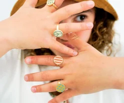 2 Anillos Esmaltados Enamel Ying Yang+Peace sign