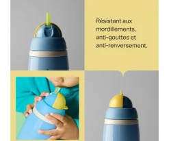 2 Botellas Isotérmicas Antigoteo con Pajita Amarillo/Azul Pastel 266ml