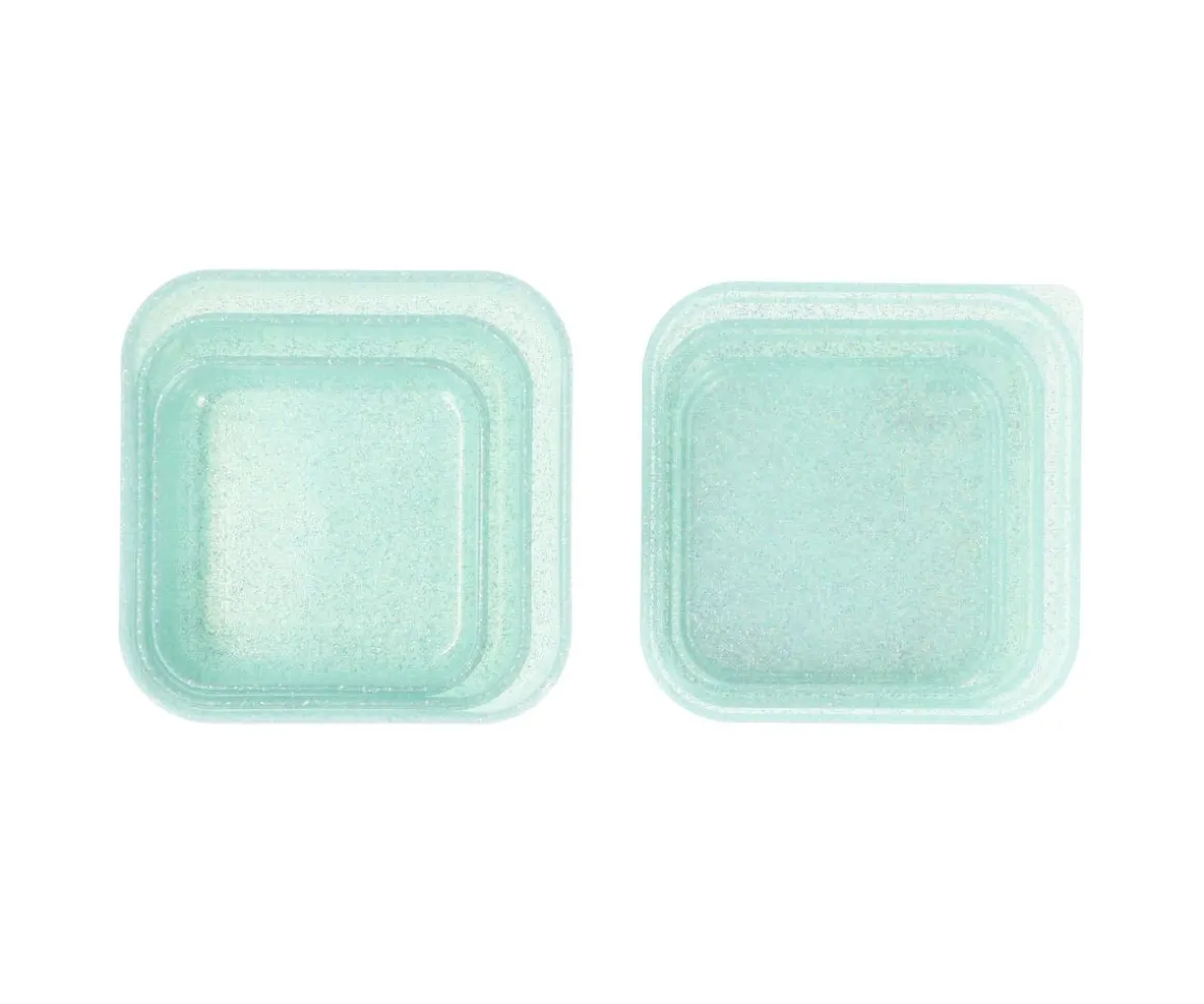 3 Cajas Almuerzo Aqua Glitter Turquoise