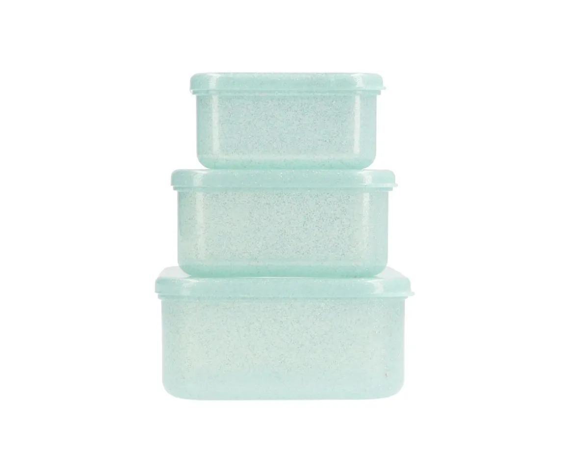 3 Cajas Almuerzo Aqua Glitter Turquoise