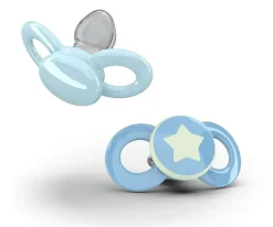 2 Chupetes Anatómicos Day & Night Azul y azul con estrella
