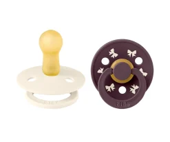 2 Chupetes BIBS Colour Round Holiday Bow Ivory/Plum