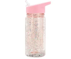 Botella Plástico con Pajita Glitter Stars Pink Personalizable
