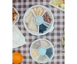 Caja Almuerzo Snack Spinner Flip, Correa de Mano y Hoja de Pegatinas Macaron Blue