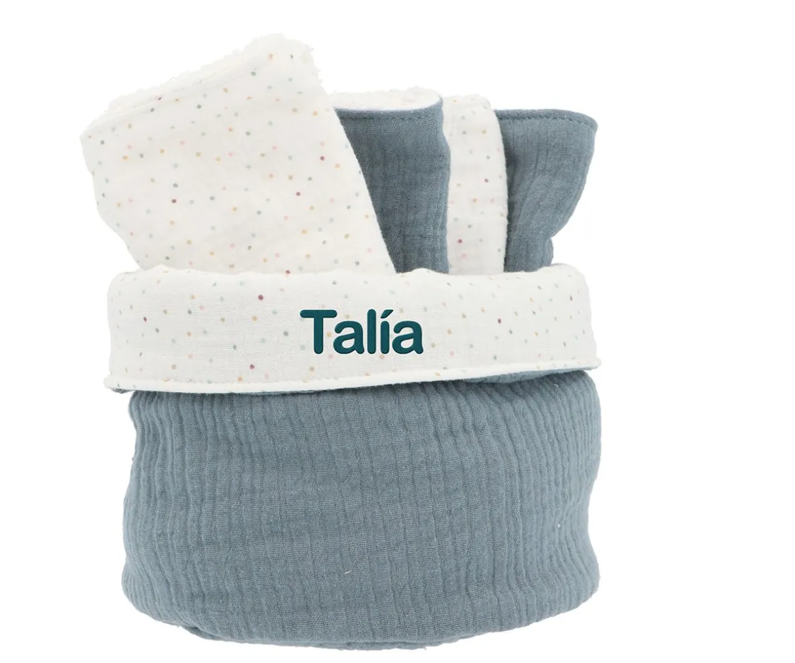 Cesta con Secababitas Rainbow Dots Azul Personalizable