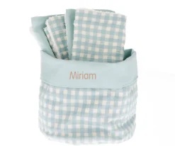 Cesta con Secababitas Vichy Verde Personalizable