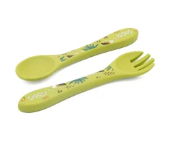 Cuchara y Tenedor de Silicona Dinosaurio