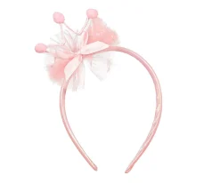 Diadema Infantil Laurana con Corona y Pompones Rosa Claro