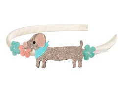 Diadema Infantil Puck Glitter con Flores y Perrito Dachsund