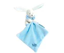 Doudou Conejito Azul Personalizable en Cajita Floral