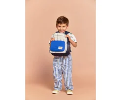 Mochila Preescolar Romy Tricolor Cuadros Beige Personalizable