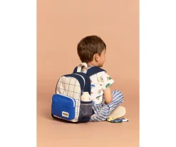 Mochila Preescolar Romy Tricolor Cuadros Beige Personalizable