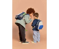 Mochila Preescolar Romy Tricolor Cuadros Beige Personalizable