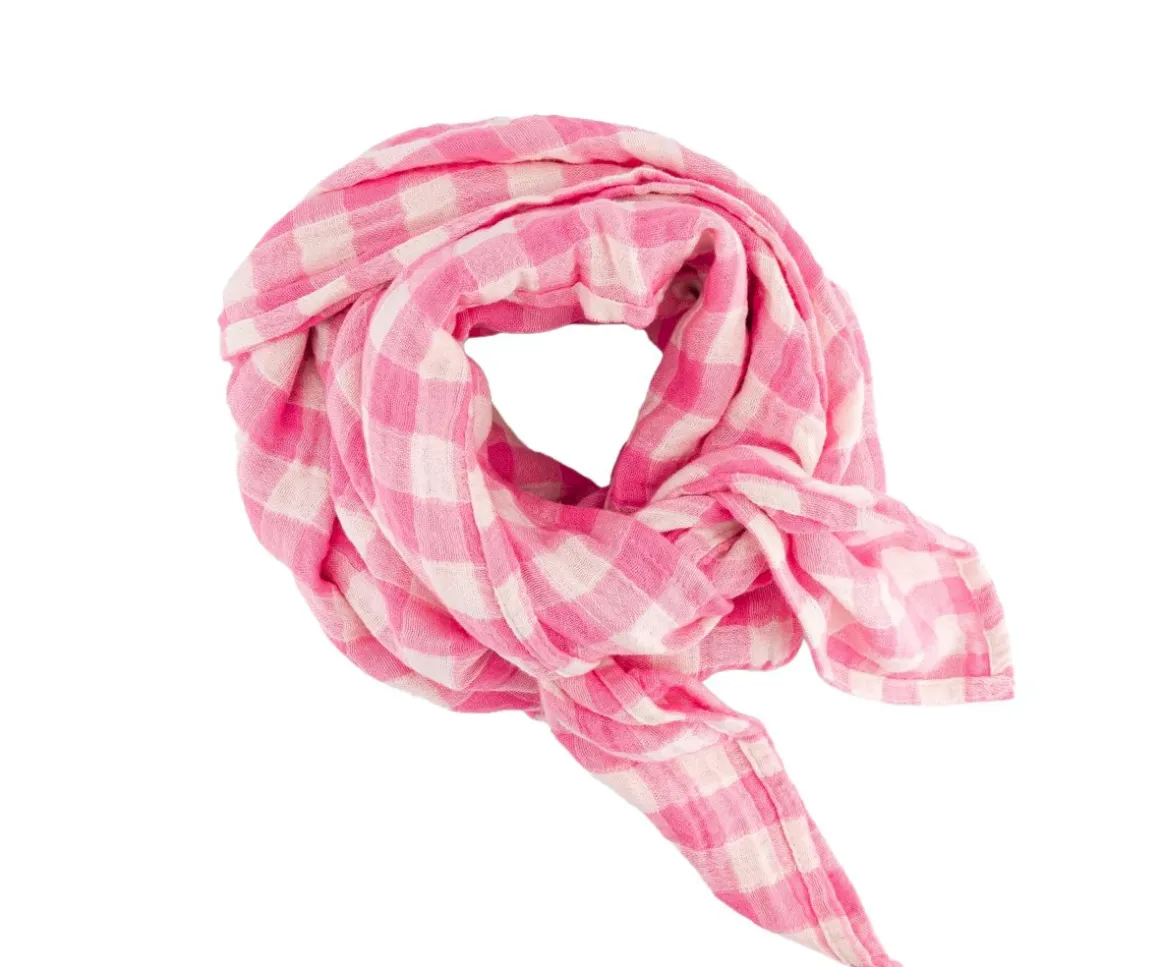 Muselina Bianca Vichy Rose Fluo Talla L