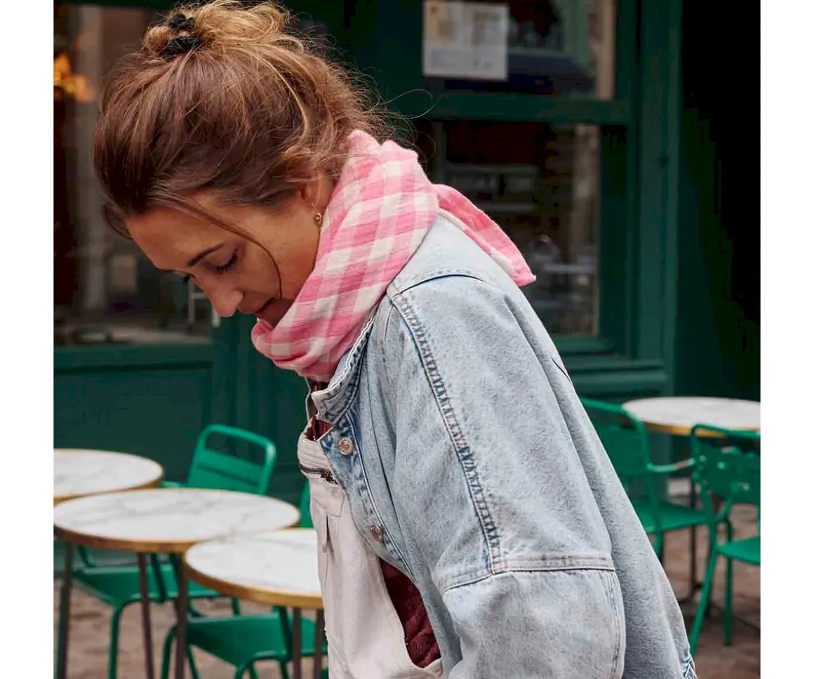 Muselina Bianca Vichy Rose Fluo Talla L