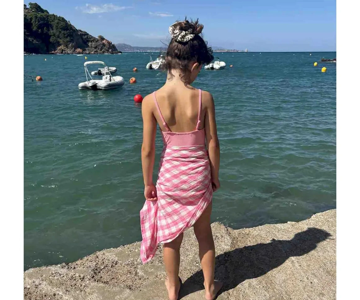 Muselina Bianca Vichy Rose Fluo Talla L