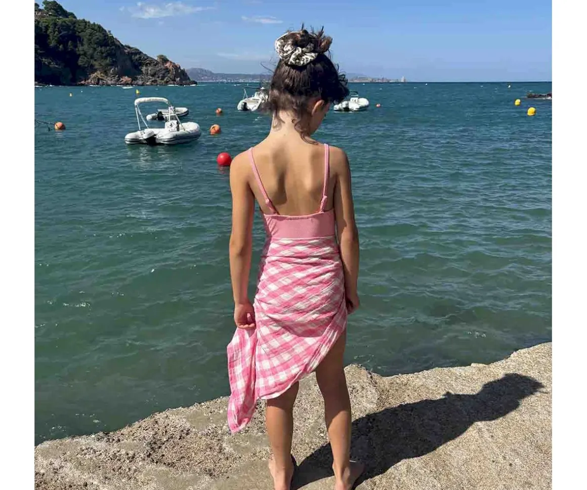 Muselina Bianca Vichy Rose Fluo Talla M