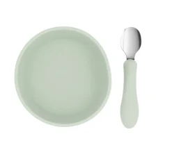 Pack Baby Meal Babero Silicona Savannah + Bol Silicona y Cuchara Acero Sage