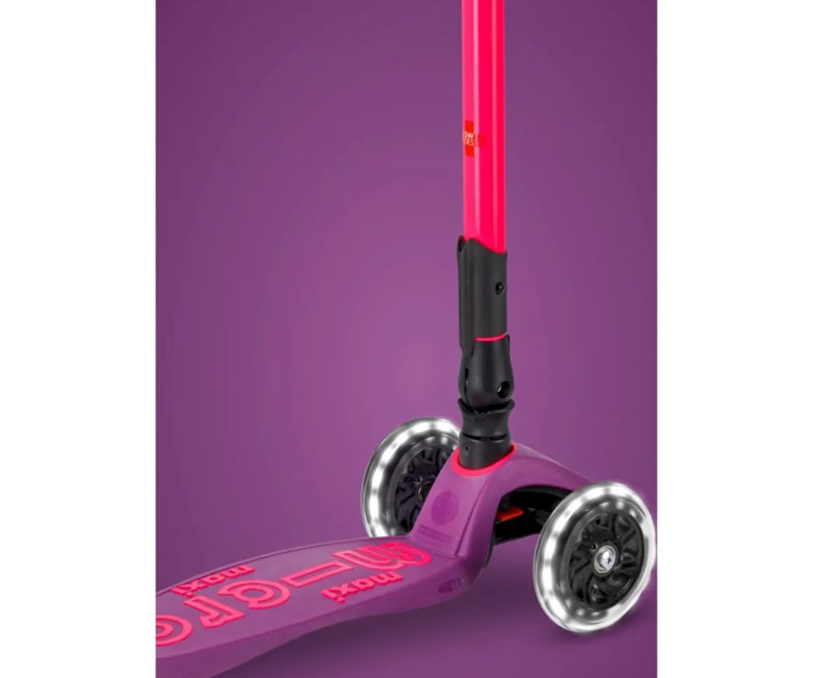 Patinete Maxi Deluxe Plegable Neon Led Lila / Rosa