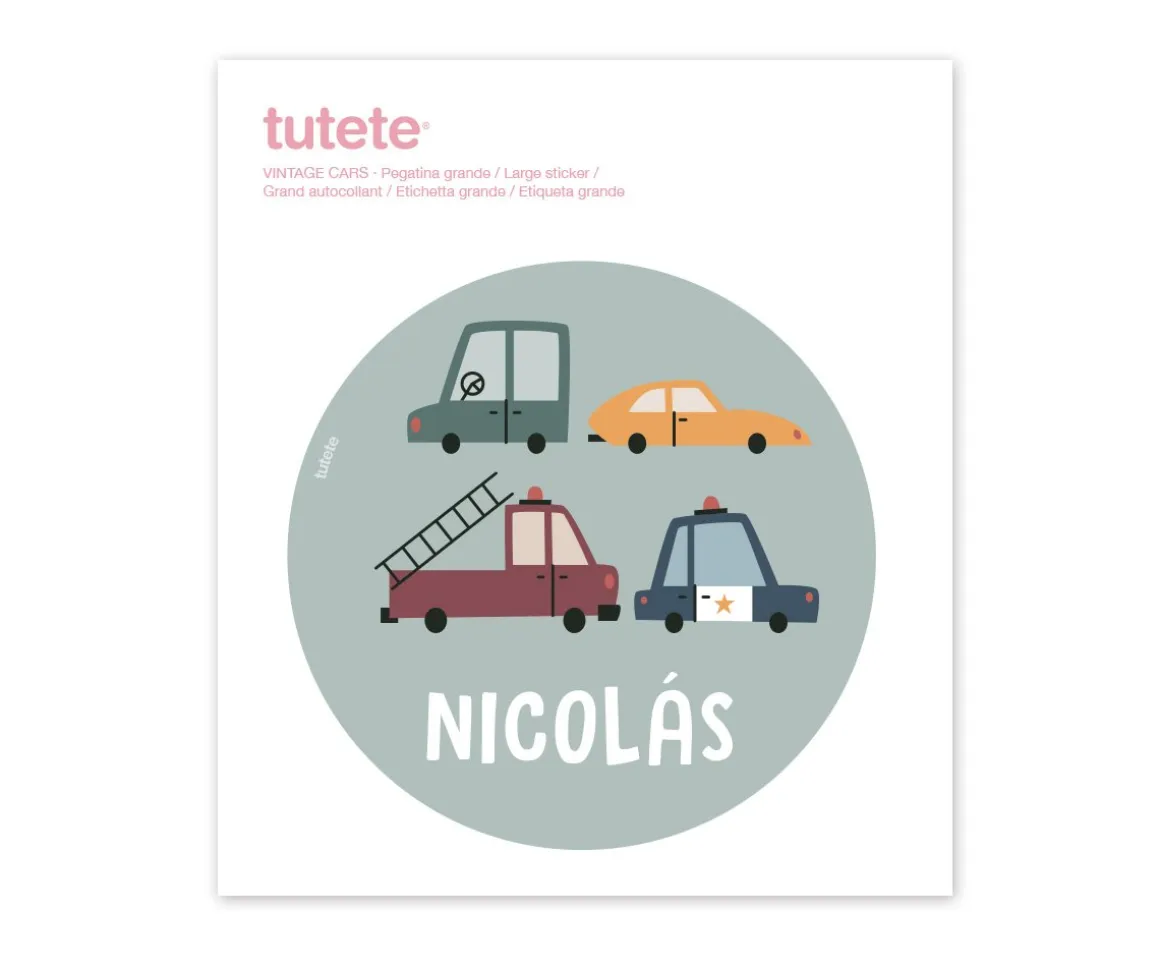 Pegatina Grande Vintage Cars para Caja Almuerzo