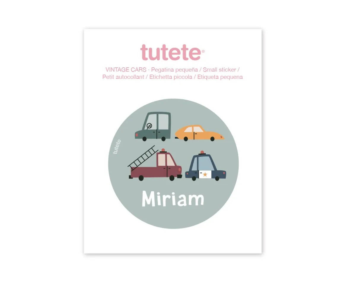 Pegatina Pequeña Vintage Cars para Botella y Cajas Almuerzo