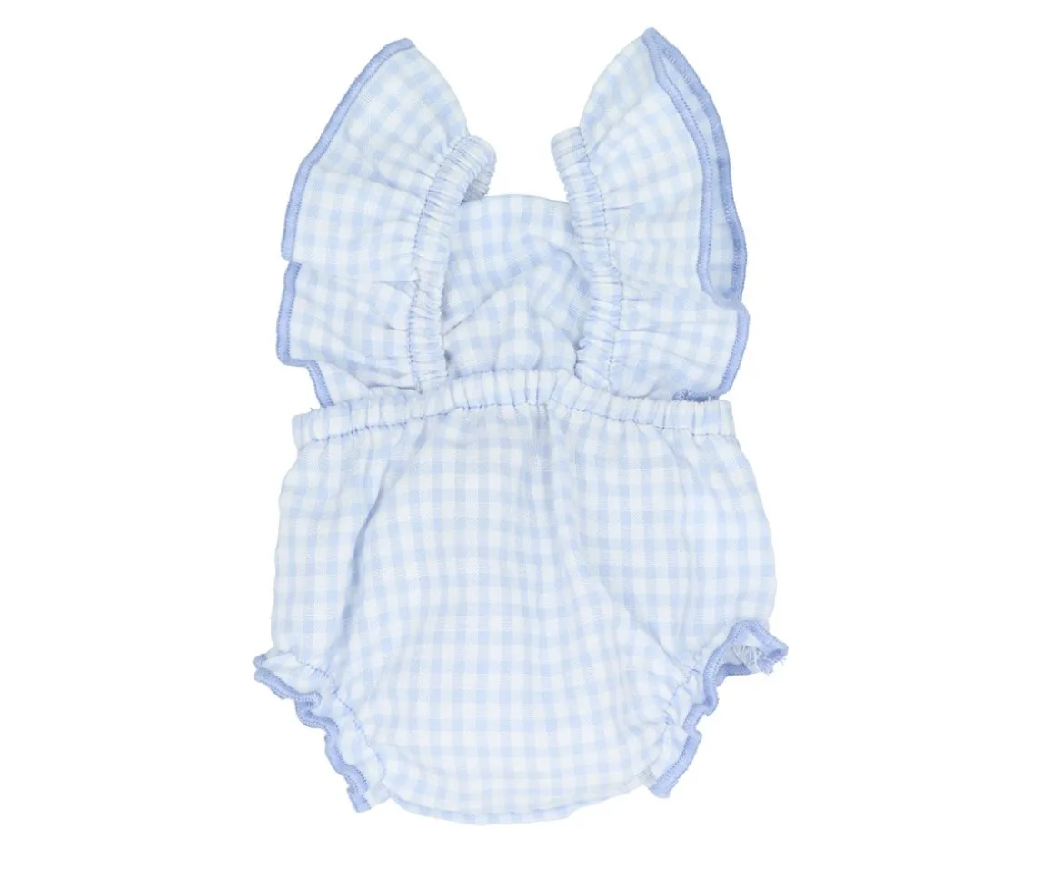 Pelele Vichy Azul Celeste para Muñeco