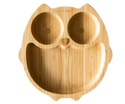Plato Bambú con Ventosa Búho Gris