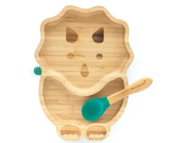 Plato Bambú con Ventosa Dino Verde