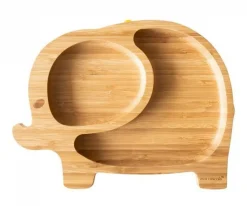 Plato Bambú con Ventosa Elefante Rosa