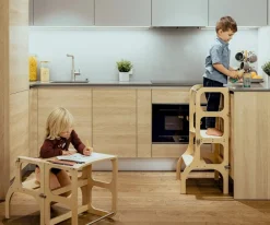 Torre Aprendizaje Montessori Mesa y Silla Natural / Plateado