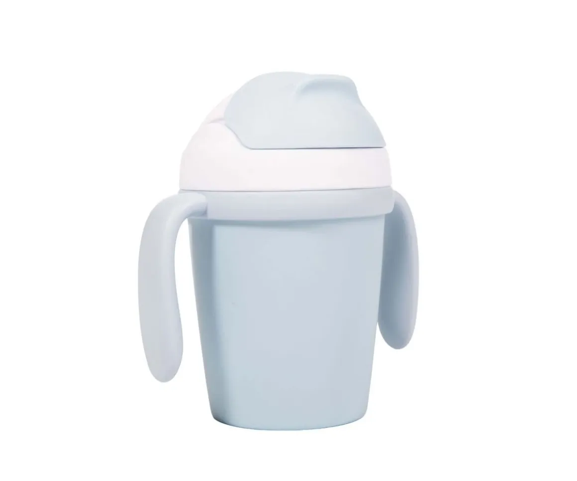 Vaso con Pajita y Asas Biodegradable Azul Claro