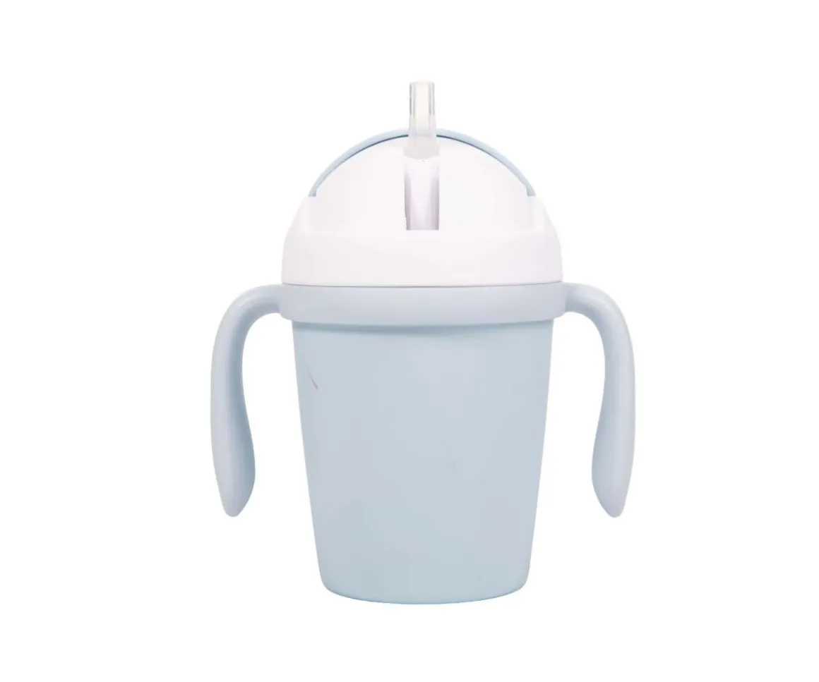 Vaso con Pajita y Asas Biodegradable Azul Claro